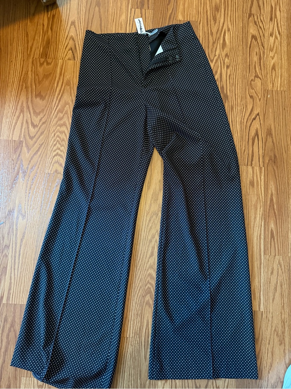 Alice + Olivia Black Microdot Wide-Leg Pants